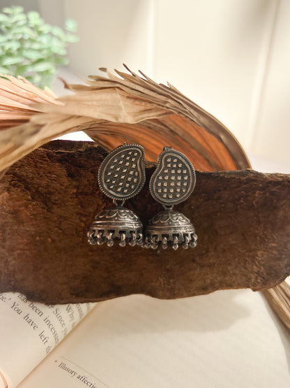 Keri jhumka in oxidised silver