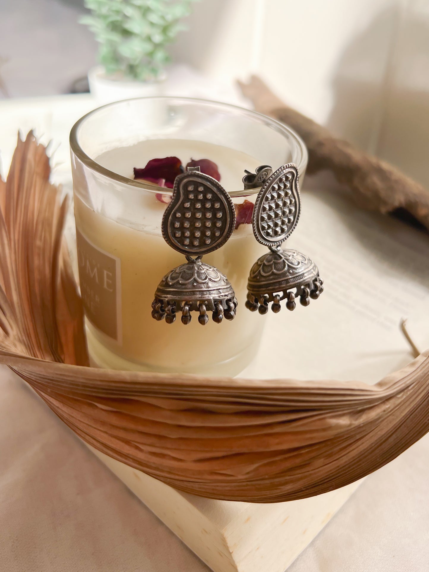 Keri jhumka in oxidised silver