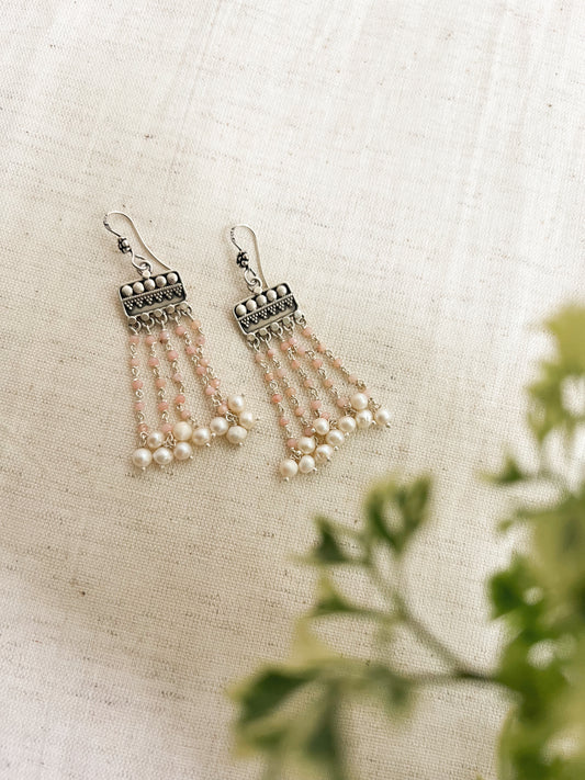 Vrishti silver danglers with aqua beads