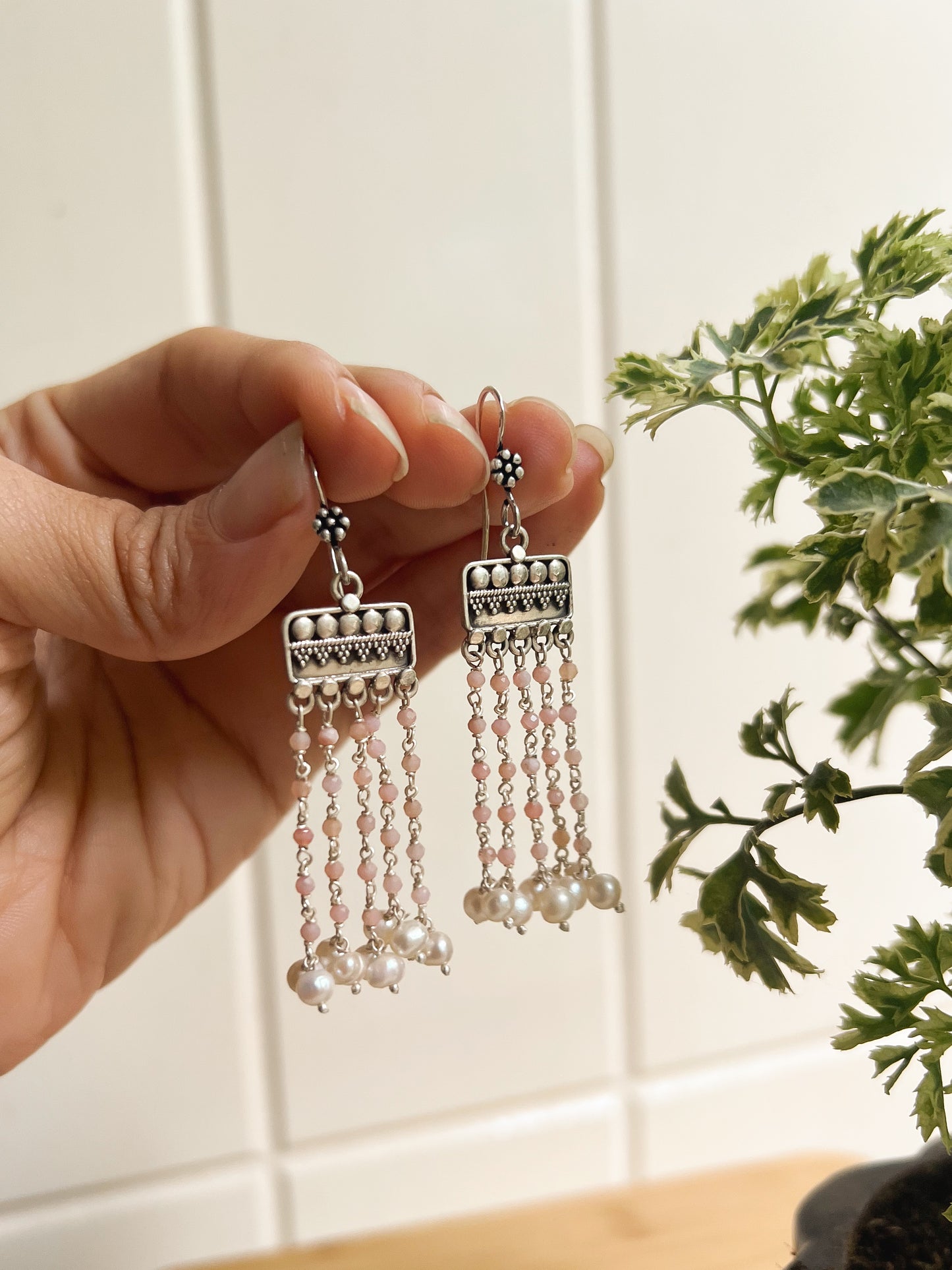 Vrishti silver danglers with aqua beads