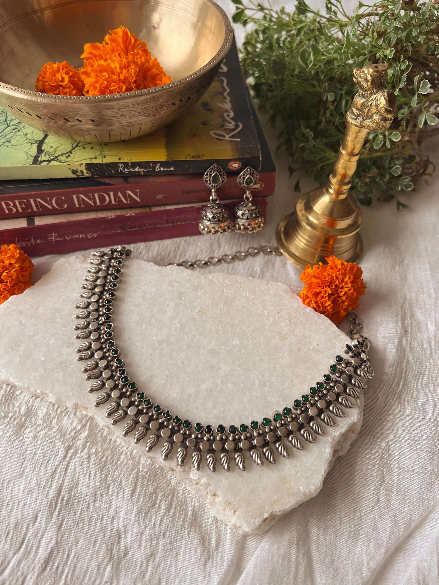 Sadhya silver necklace set in temple style