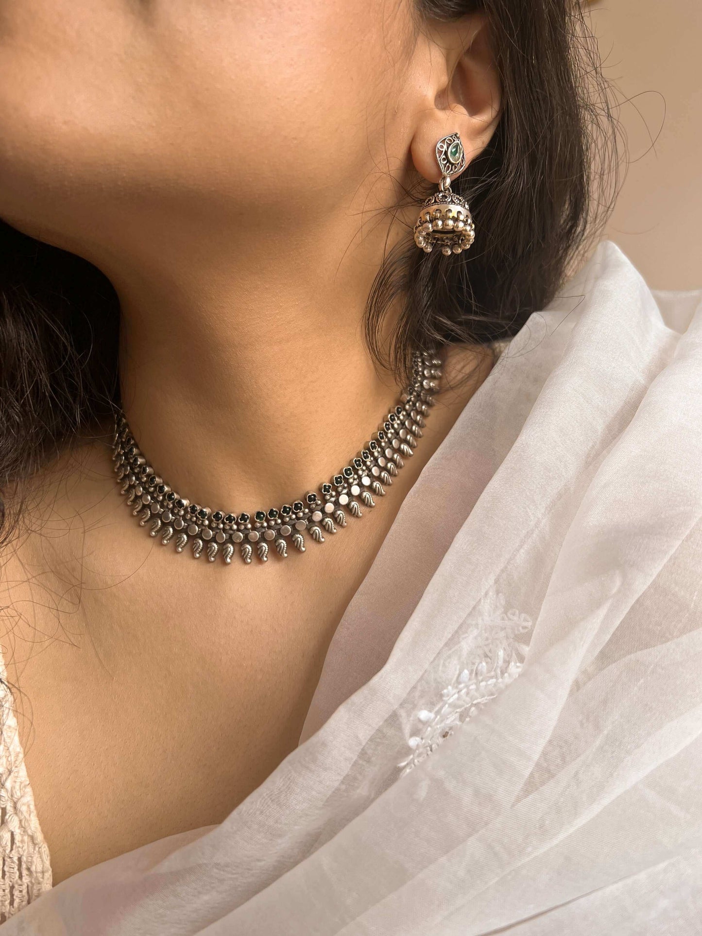 Sadhya silver necklace set in temple style
