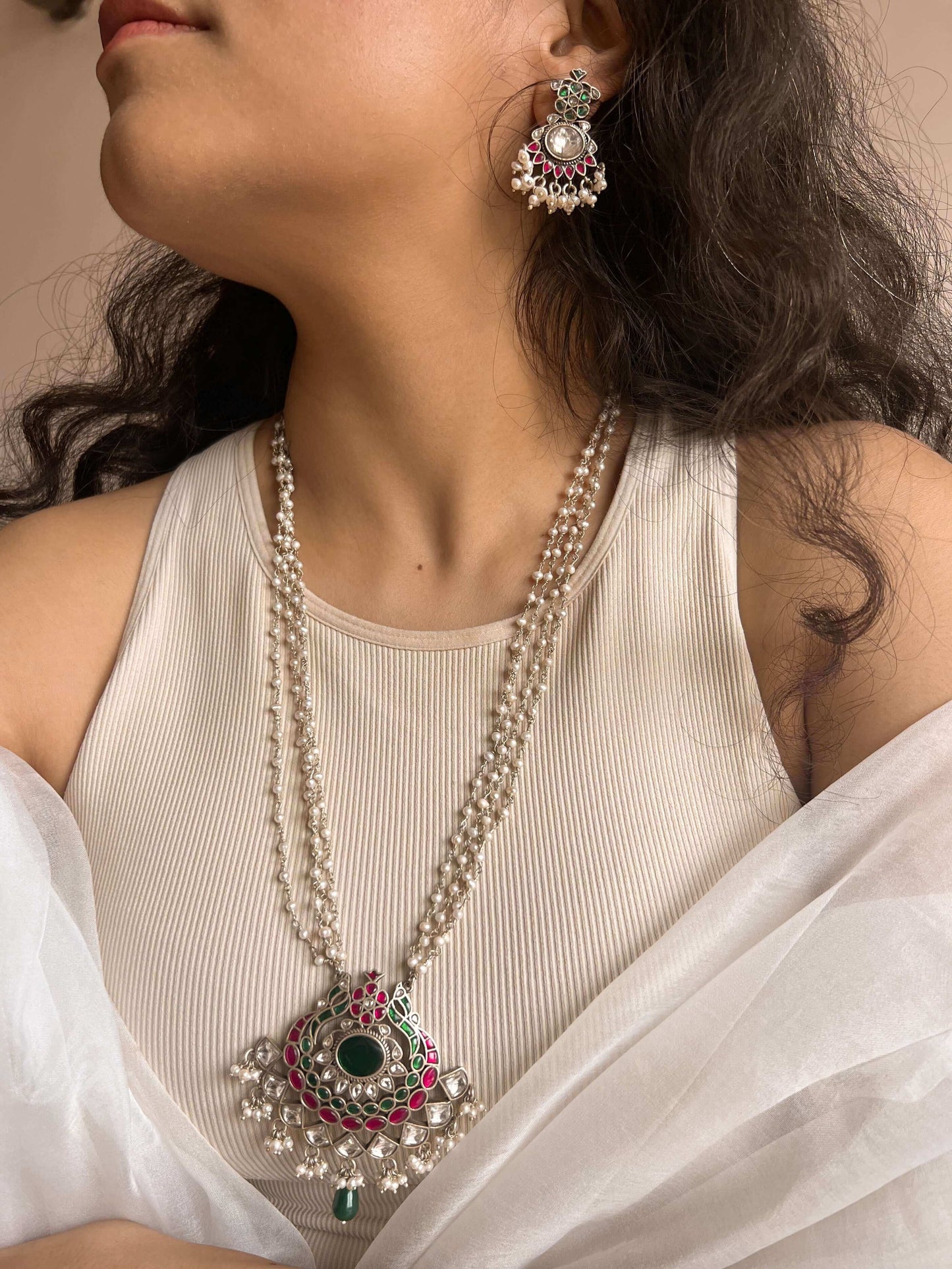 Veera pendant necklace set in kundan with pearl strings