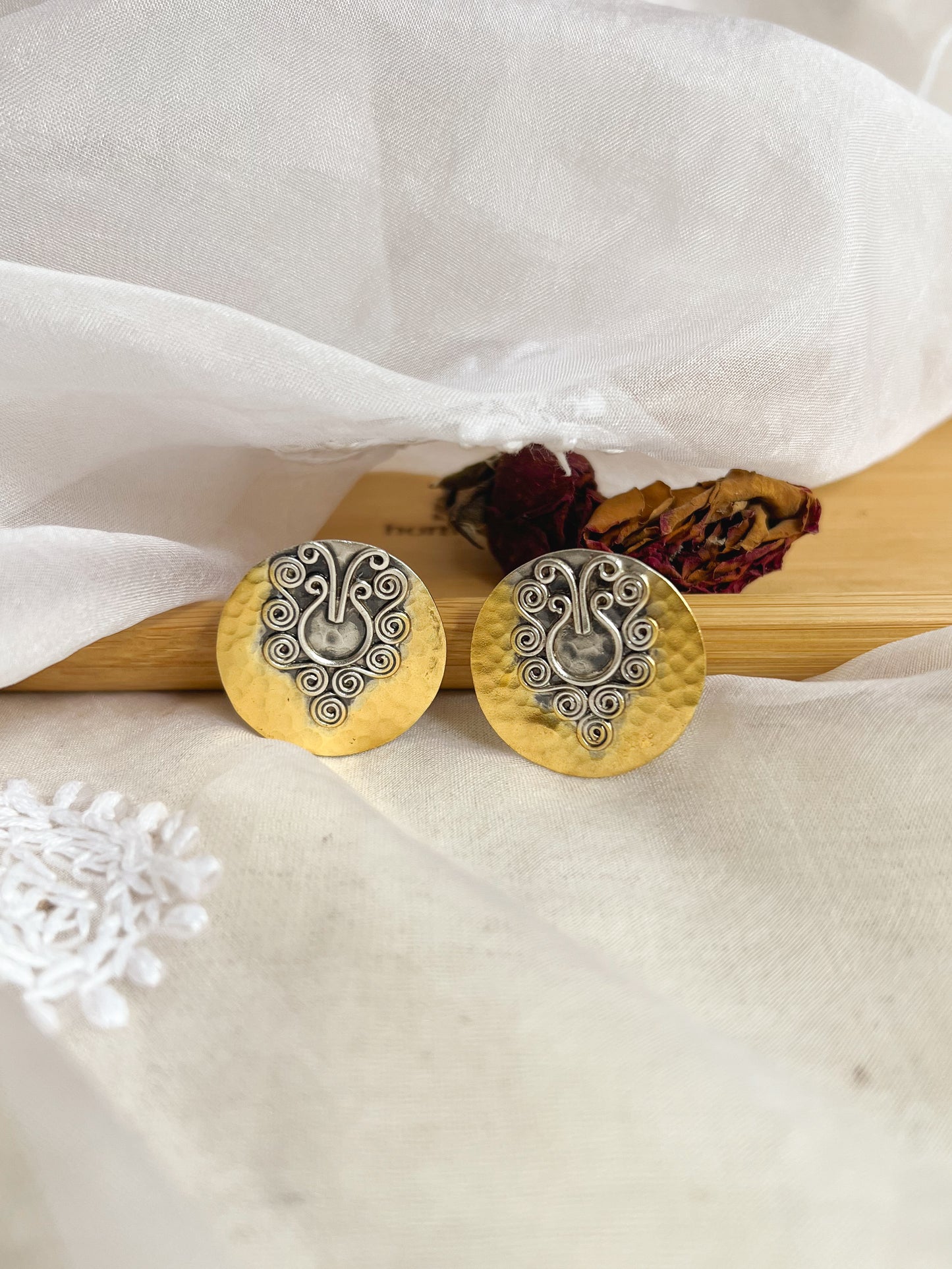 Ruhani dual tone coin shaped silver studs