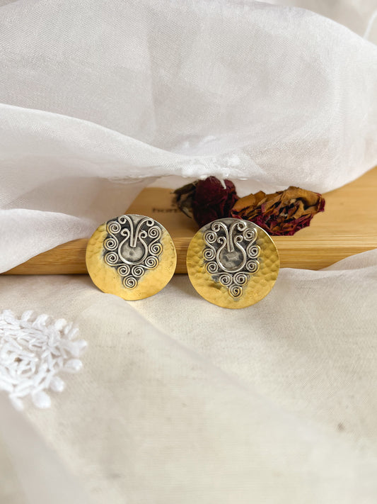 Ruhani dual tone coin shaped silver studs