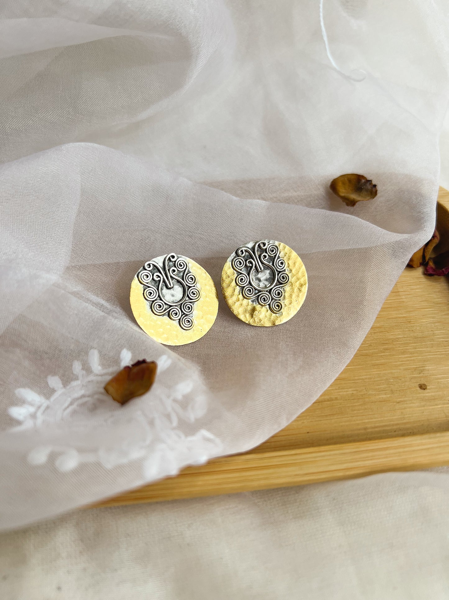 Ruhani dual tone coin shaped silver studs