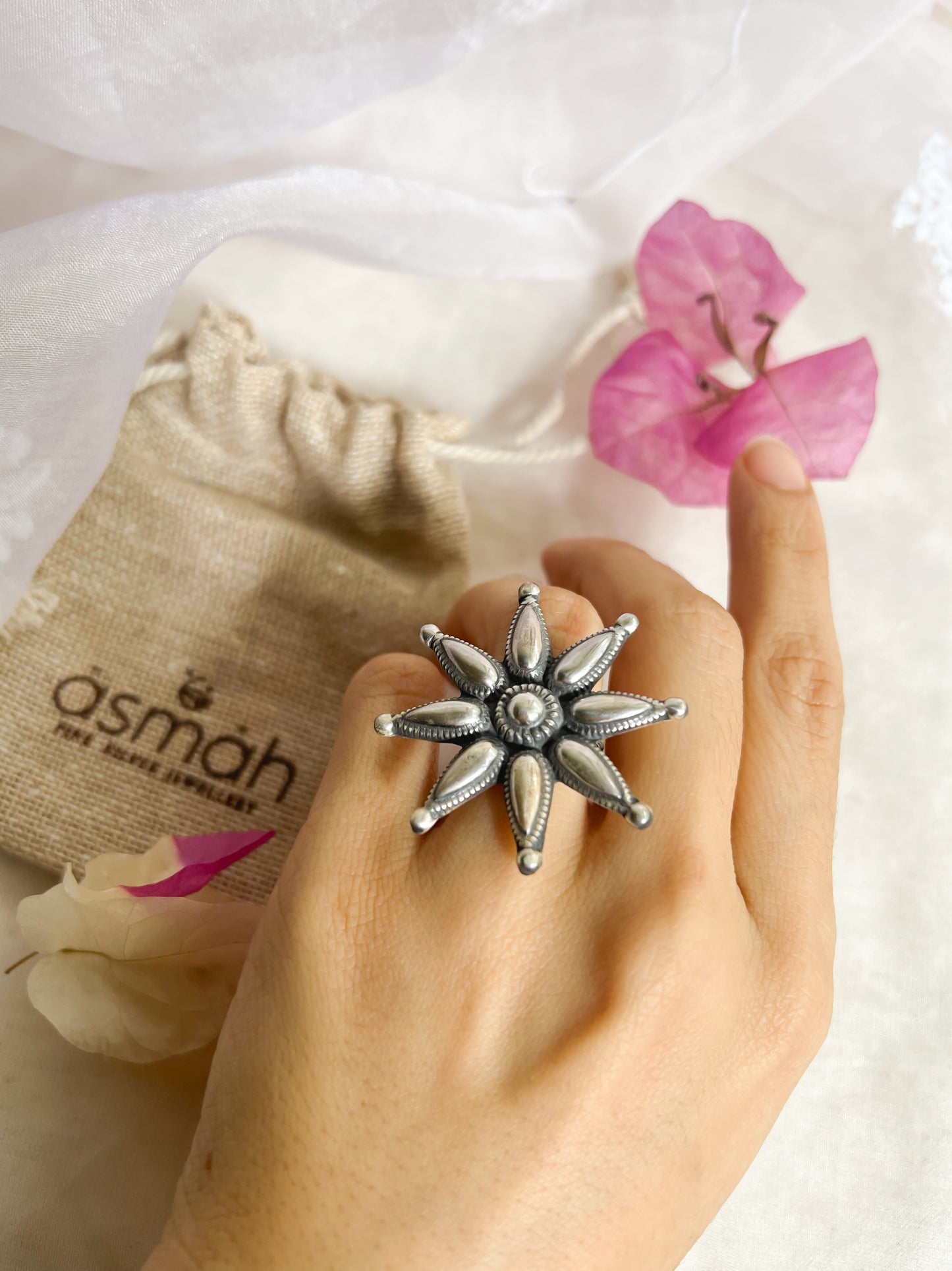 Phulwari ring in silver with adjustable band