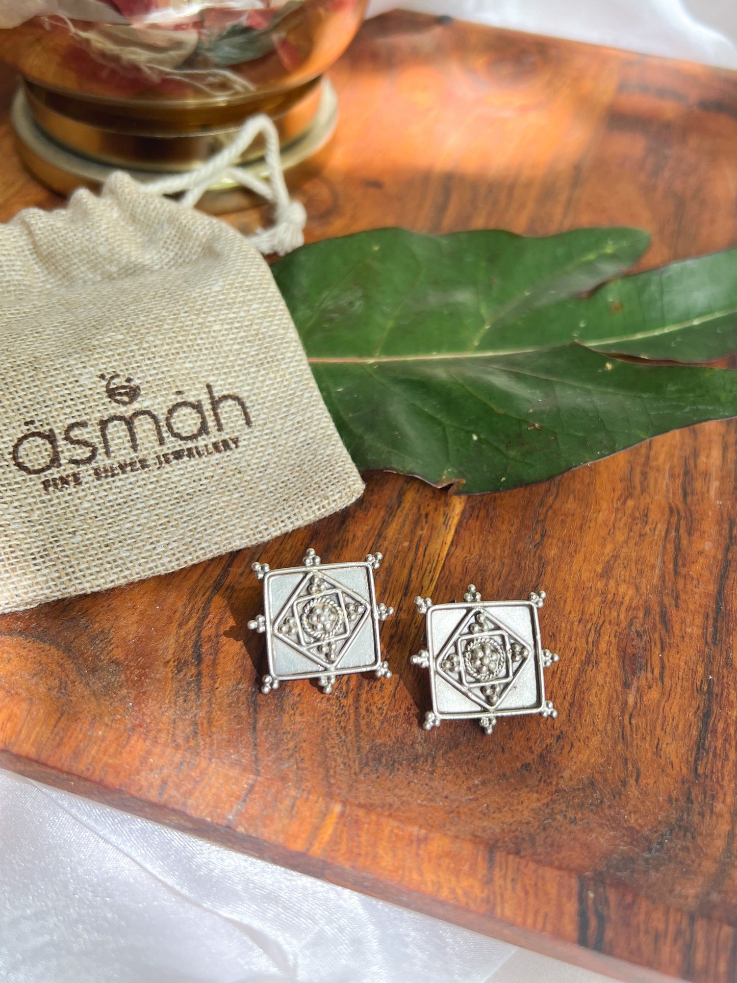 Kolam oxidised silver studs