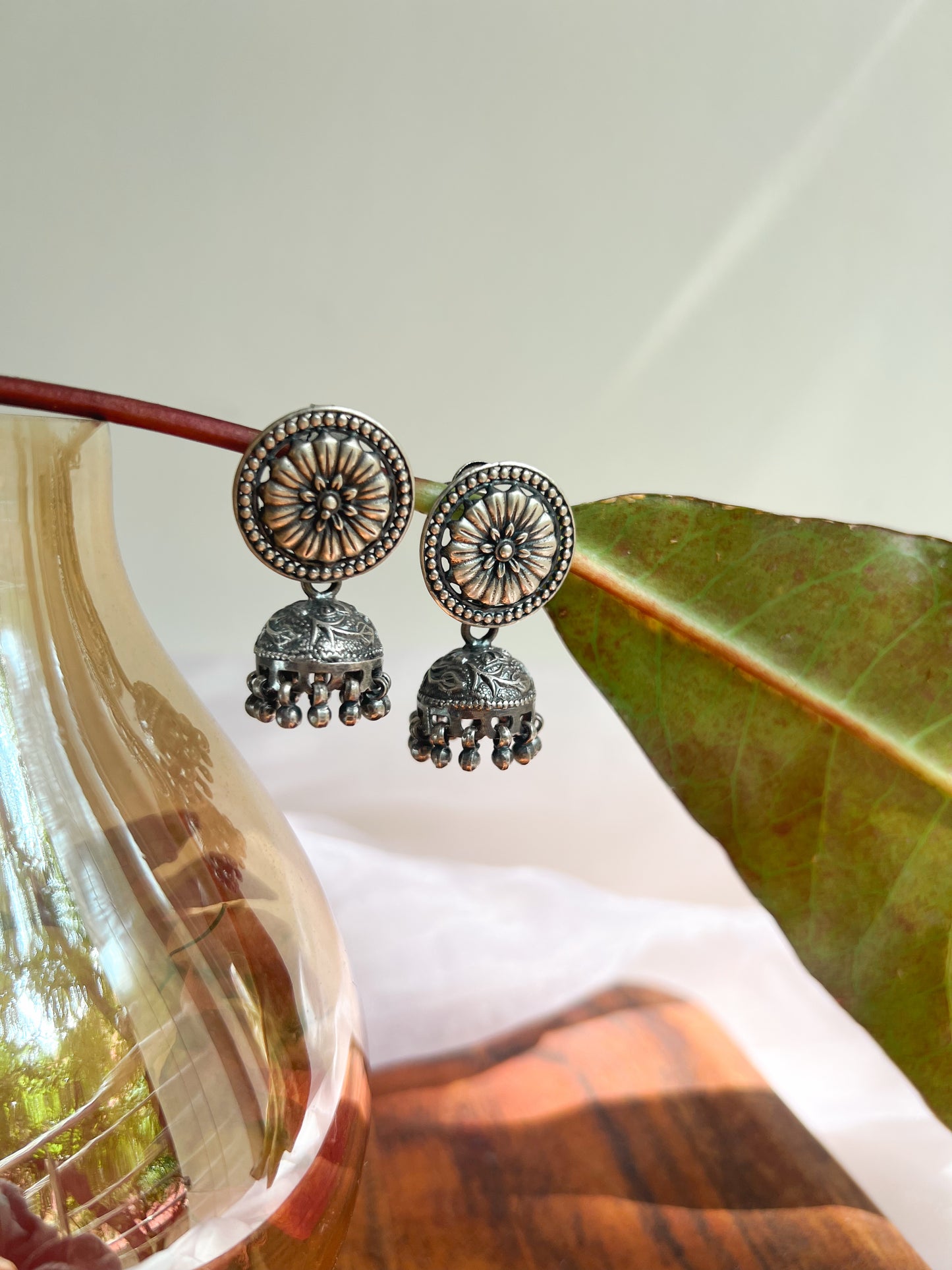 Vriti oxidised silver jhumki