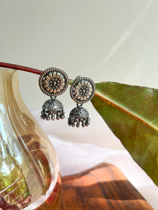 Vriti oxidised silver jhumki