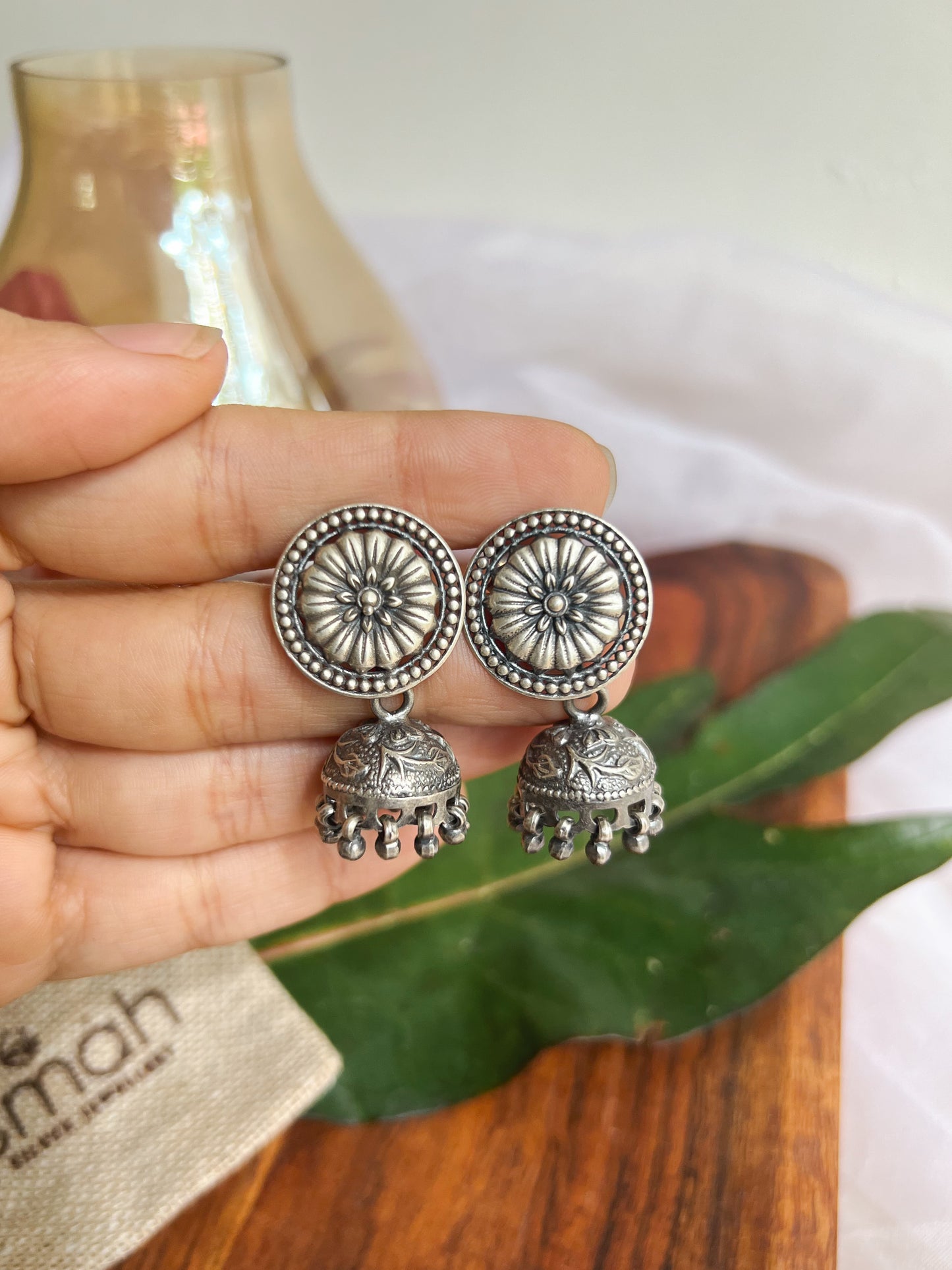 Vriti oxidised silver jhumki