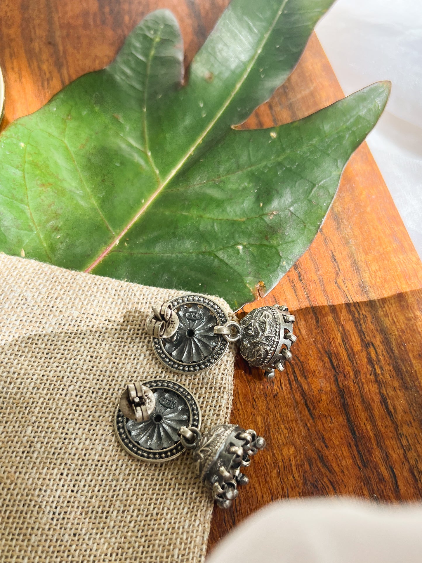 Vriti oxidised silver jhumki