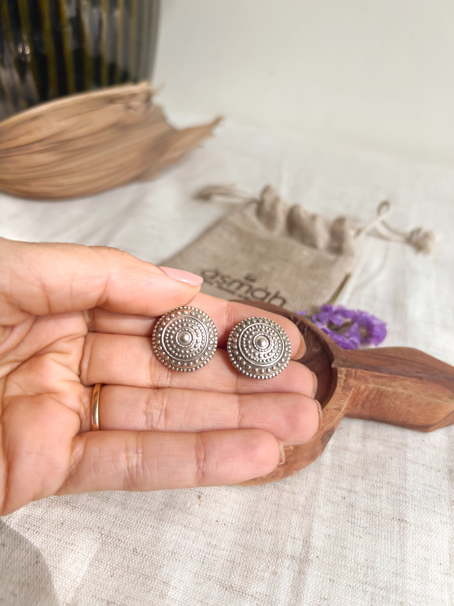 Alpana studs in oxidised silver