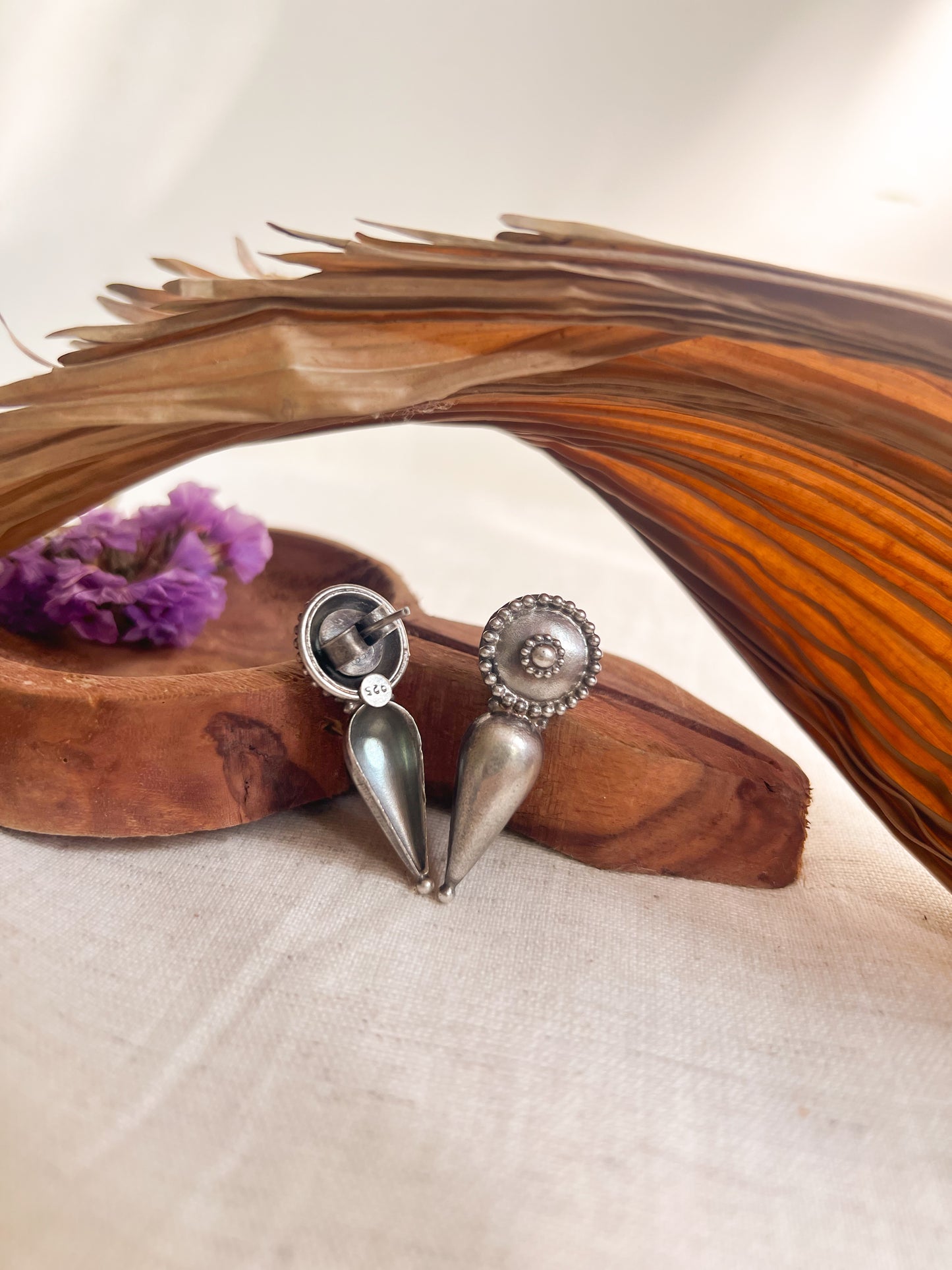 Indra oxidised sterling silver pushback studs