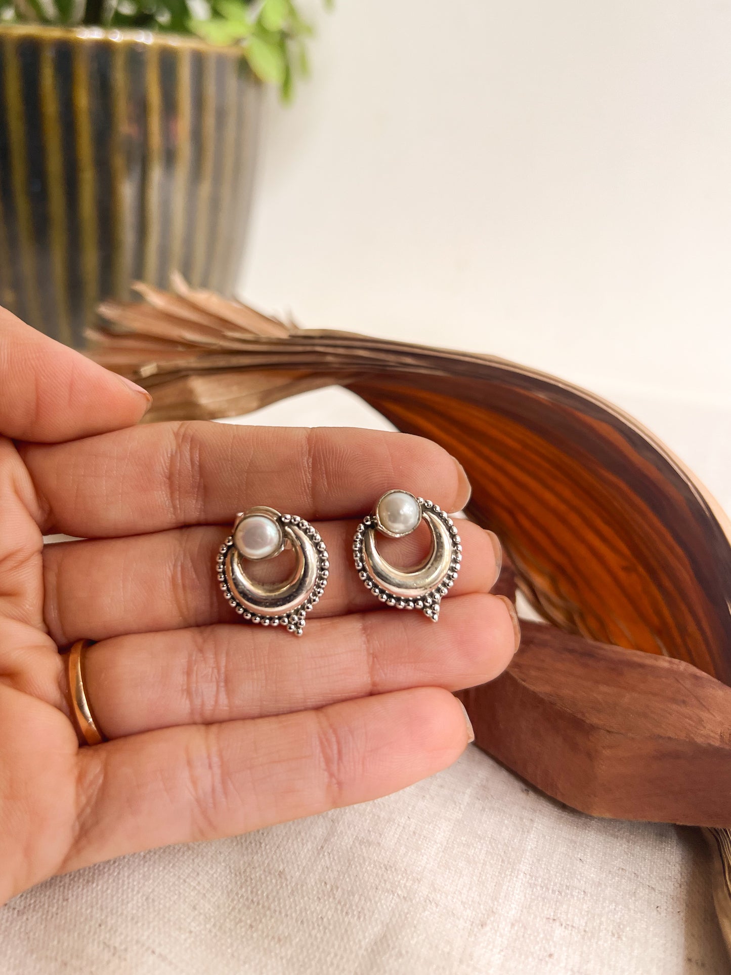 Soma chand silver studs with pearl detail