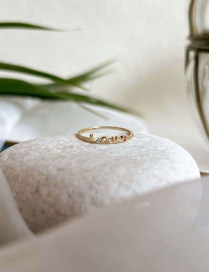 Je t'aime gold plated silver ring