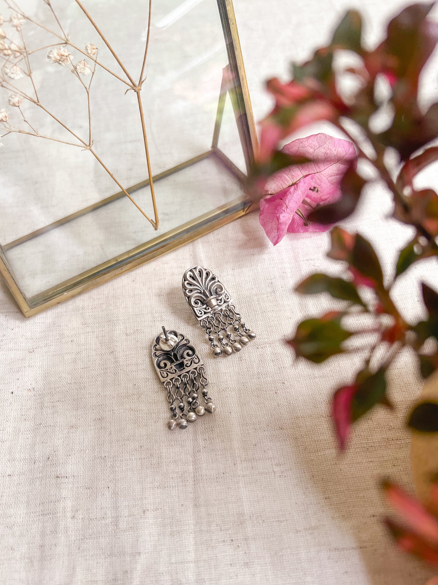 Yamika oxidised silver earrings with ghunghroo details