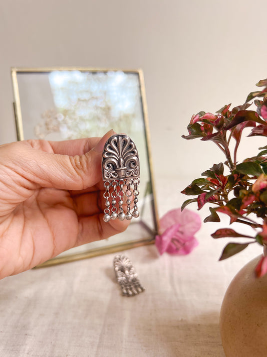 Yamika oxidised silver earrings with ghunghroo details