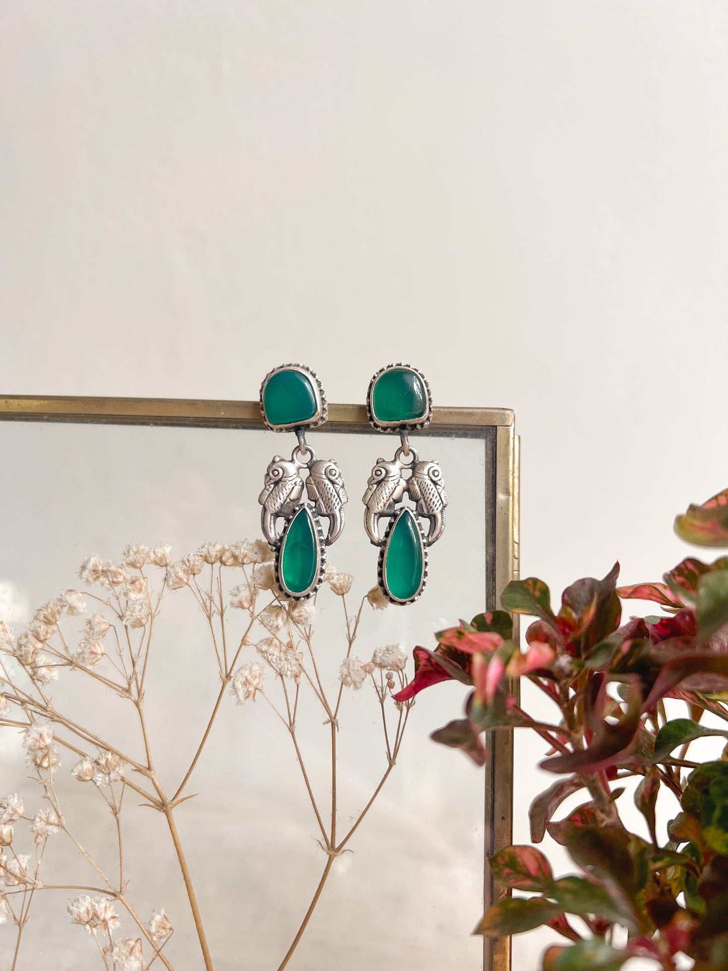 Mahika silver earrings with green onyx