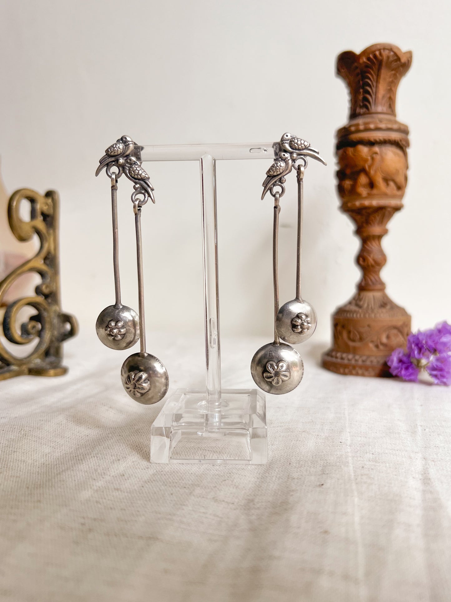 Saira oxidised silver danglers with bird motif