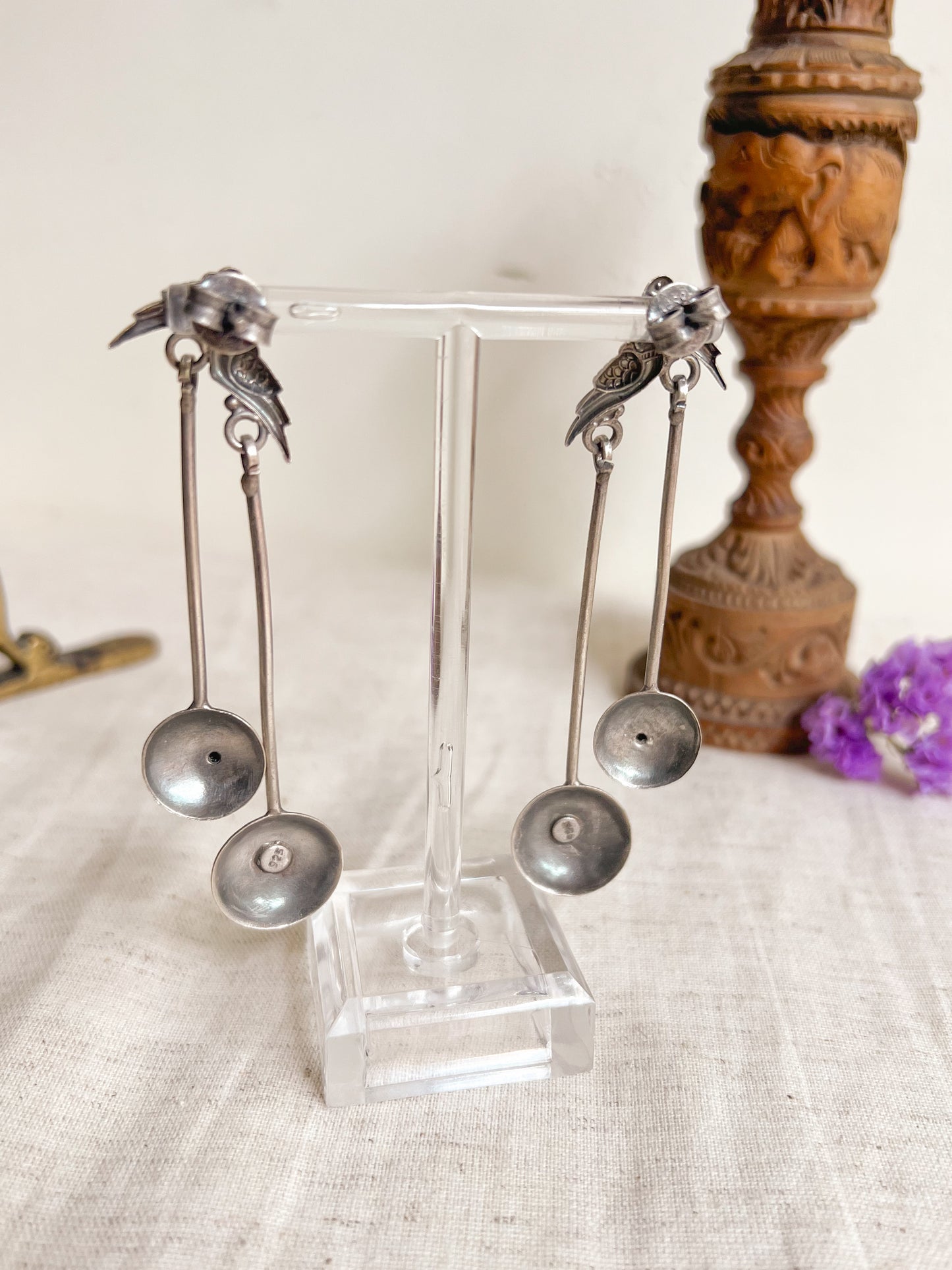 Saira oxidised silver danglers with bird motif
