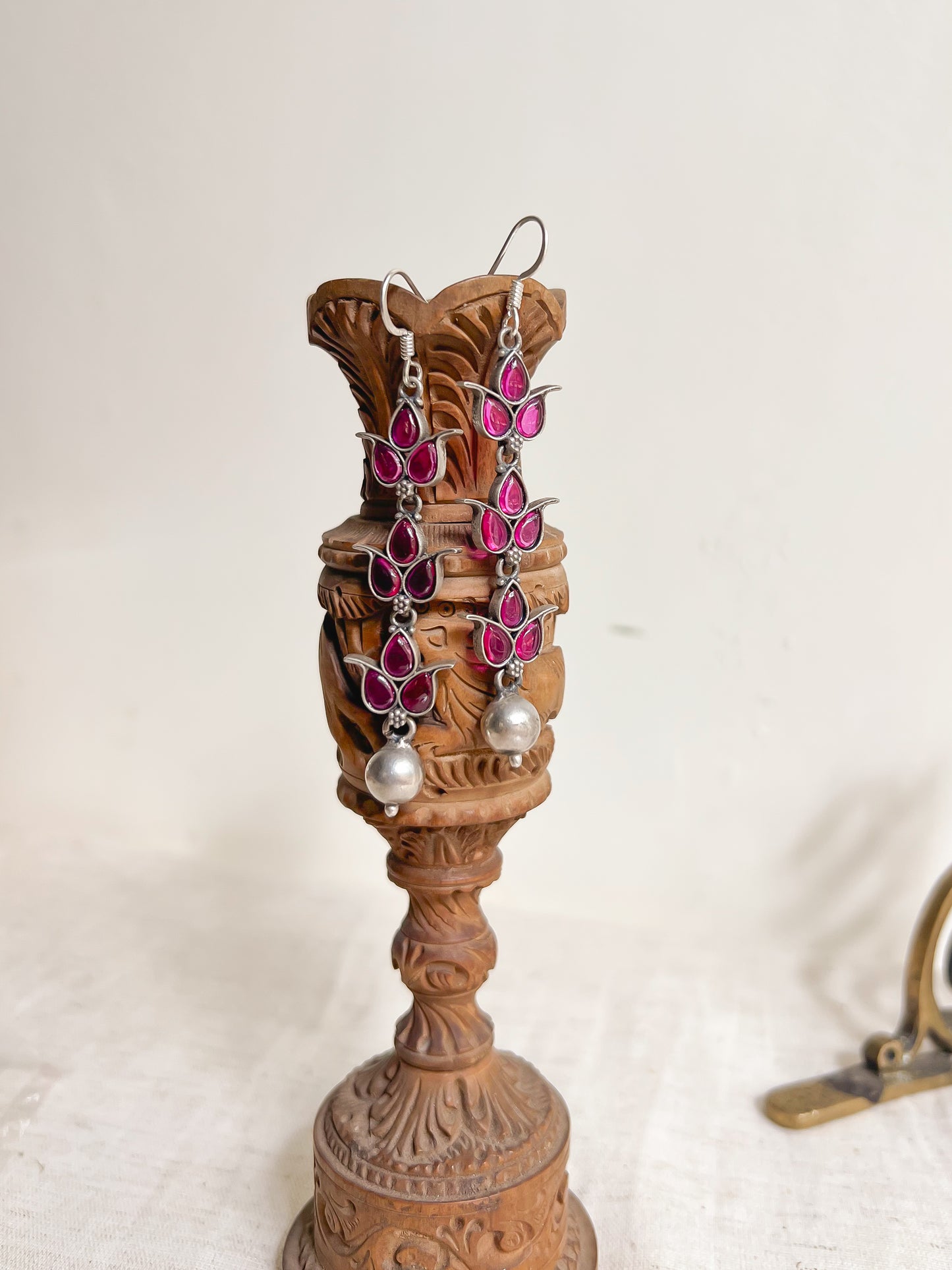 Vatsala long kundan danglers in silver with fish hooks