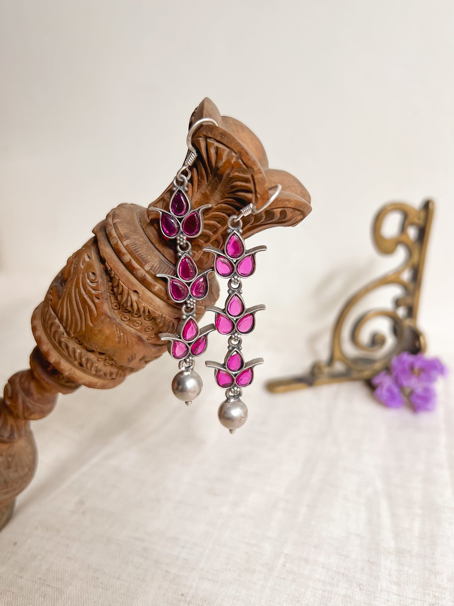 Vatsala long kundan danglers in silver with fish hooks