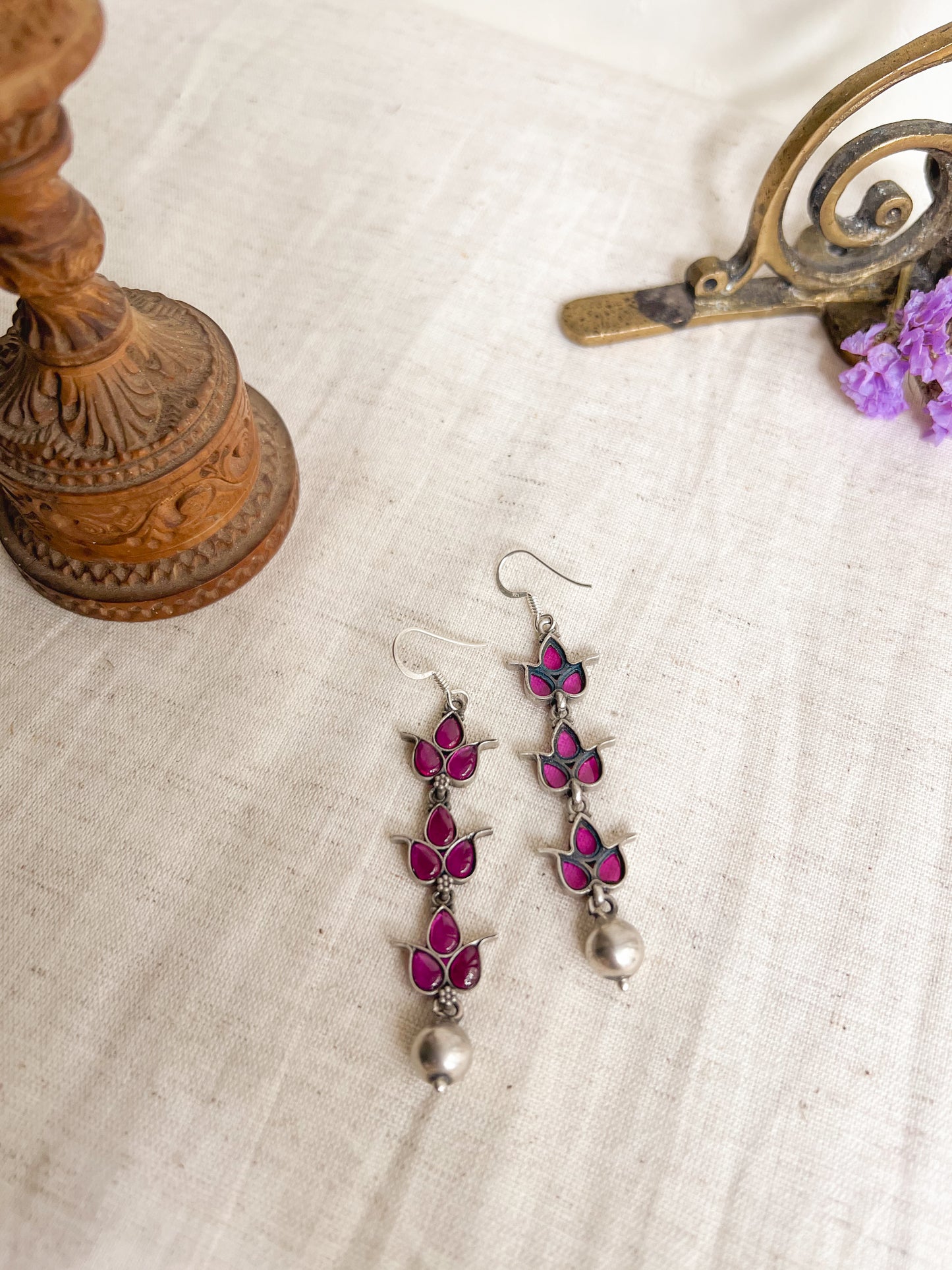 Vatsala long kundan danglers in silver with fish hooks