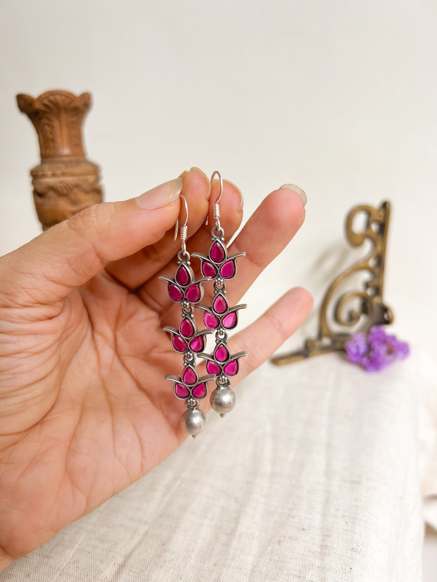 Vatsala long kundan danglers in silver with fish hooks