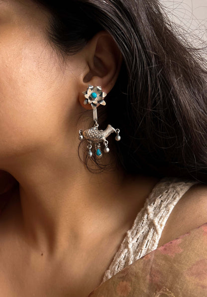 Jaladhi oxidised danglers with turquoise stone