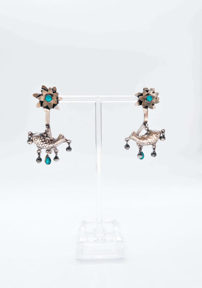 Jaladhi oxidised danglers with turquoise stone