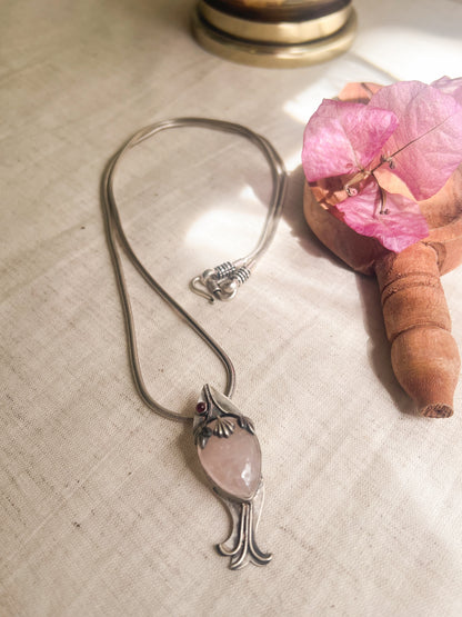 Matsya pendant with pink quartz in silver (without chain)