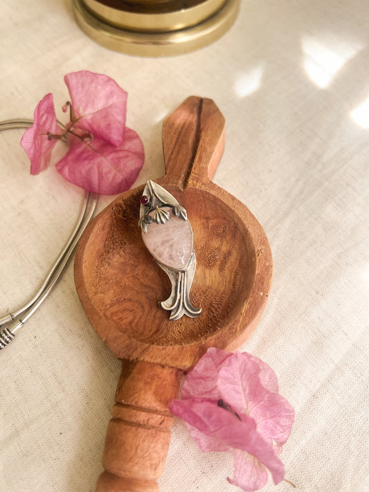 Matsya pendant with pink quartz in silver