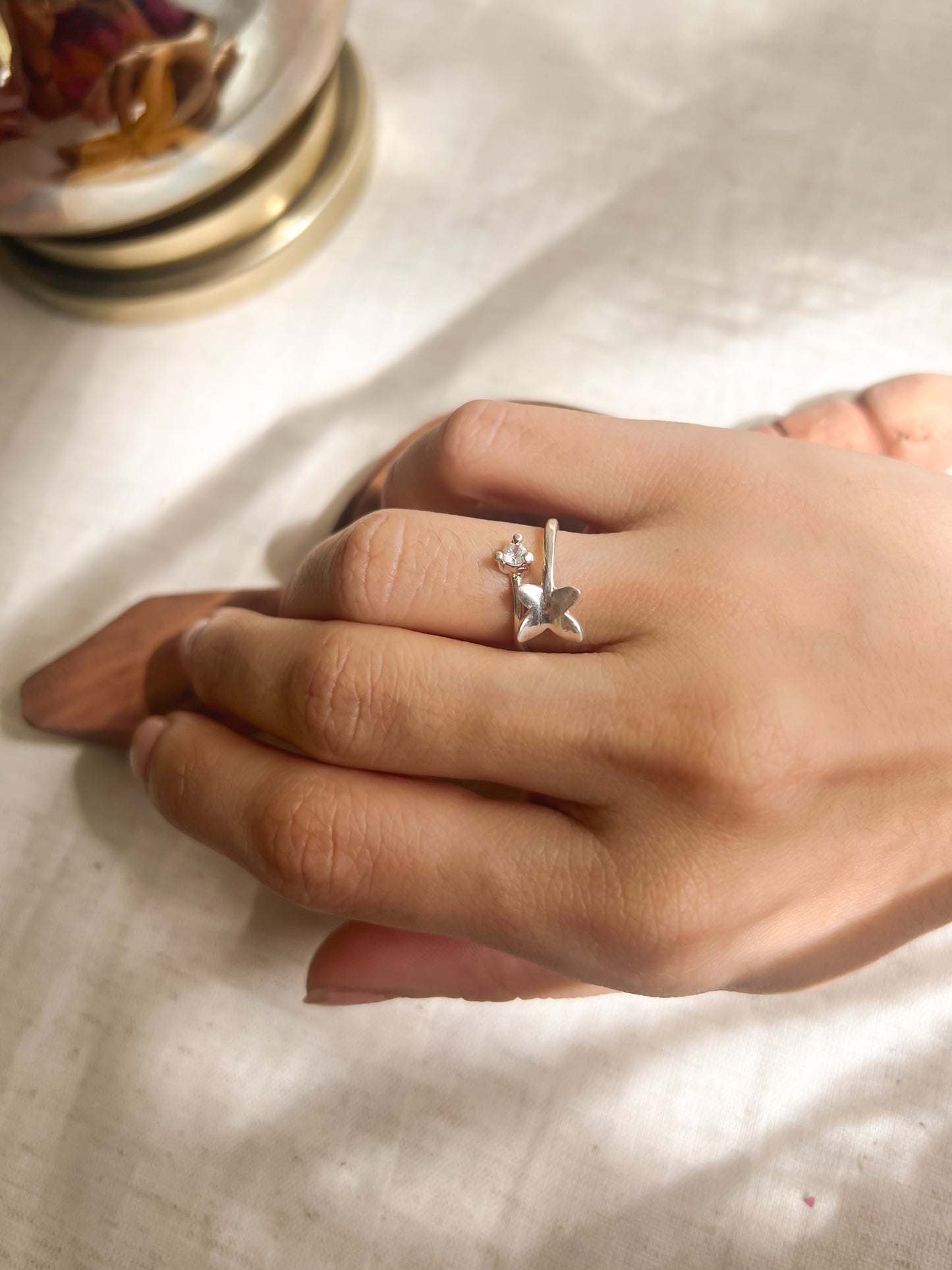 Aparajita silver ring with zircon (adjustable)