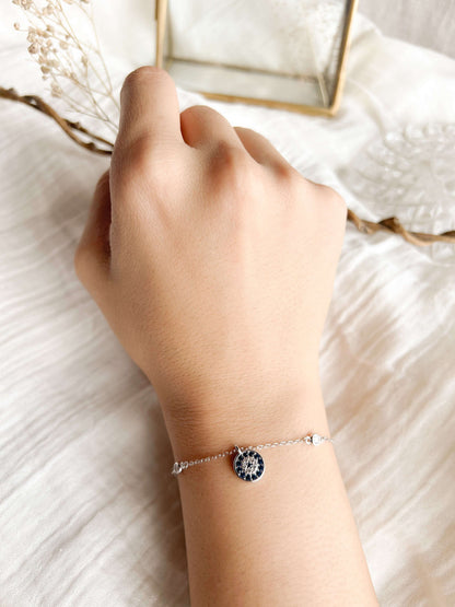 Evil eye charm silver bracelet