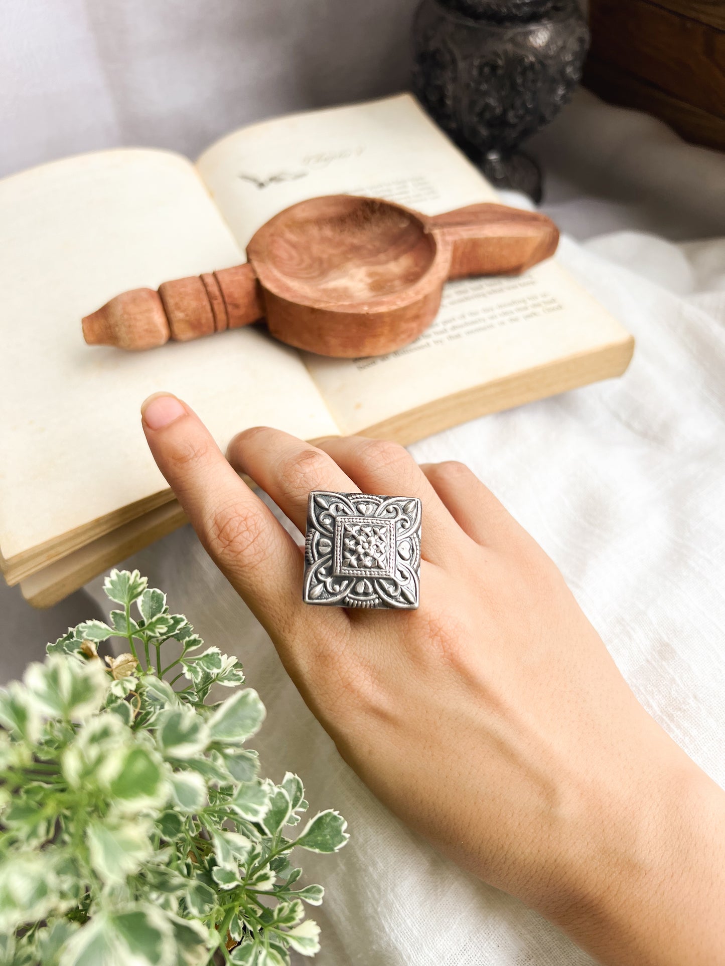 Chausar oxidised silver ring