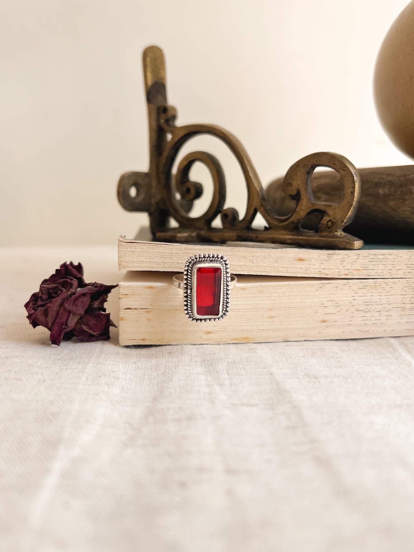 Shakti oxidised silver ring with red onyx (adjustable)