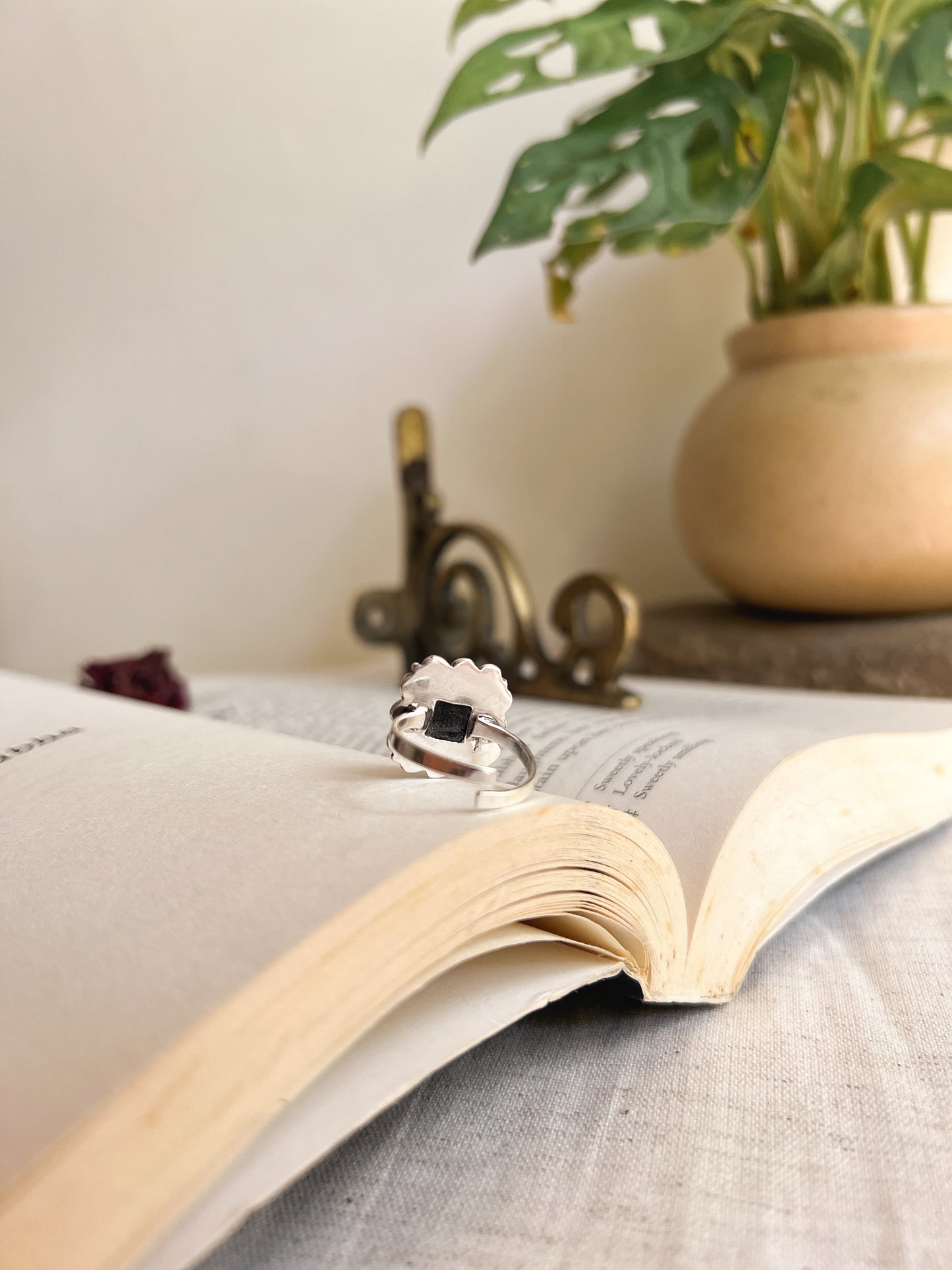 Antriksh black onyx stone square silver ring (adjustable)