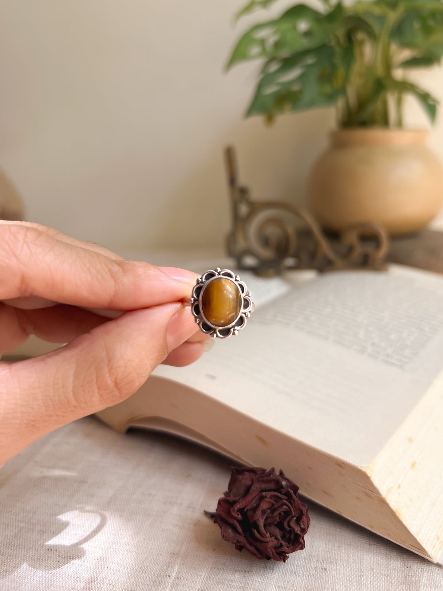 Jwala sterling silver ring with tiger eye stone (adjustable)
