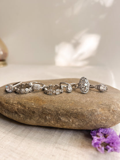Cocktail rings in hi-micron polish with zircons