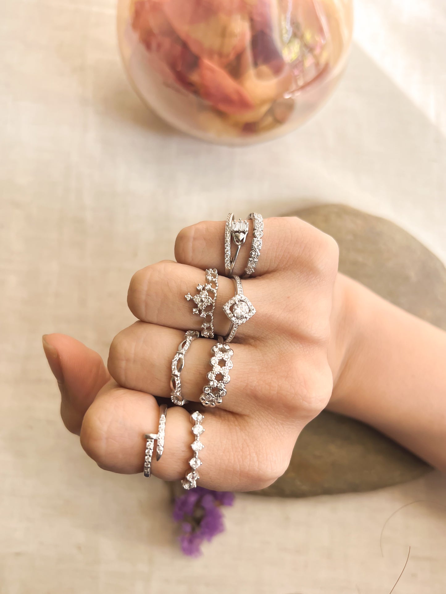 Dainty daily wear hi-micron polish zircon rings in silver