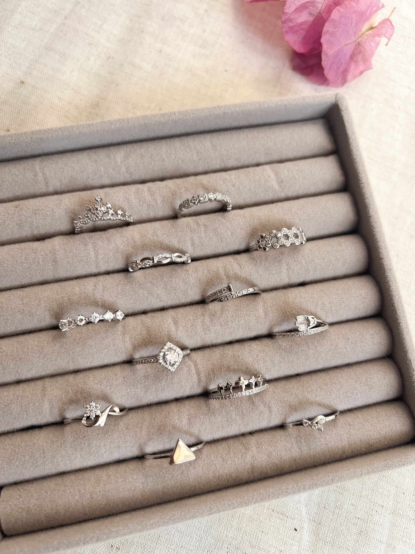 Dainty daily wear hi-micron polish zircon rings in silver