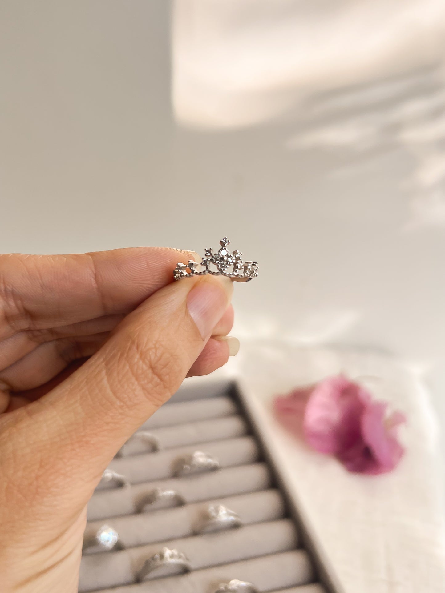 Dainty daily wear hi-micron polish zircon rings in silver