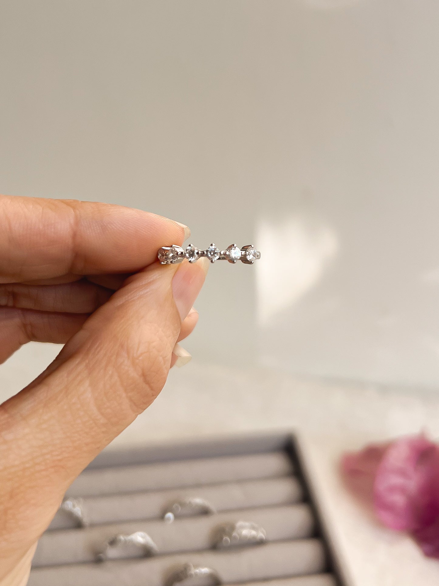 Dainty daily wear hi-micron polish zircon rings in silver