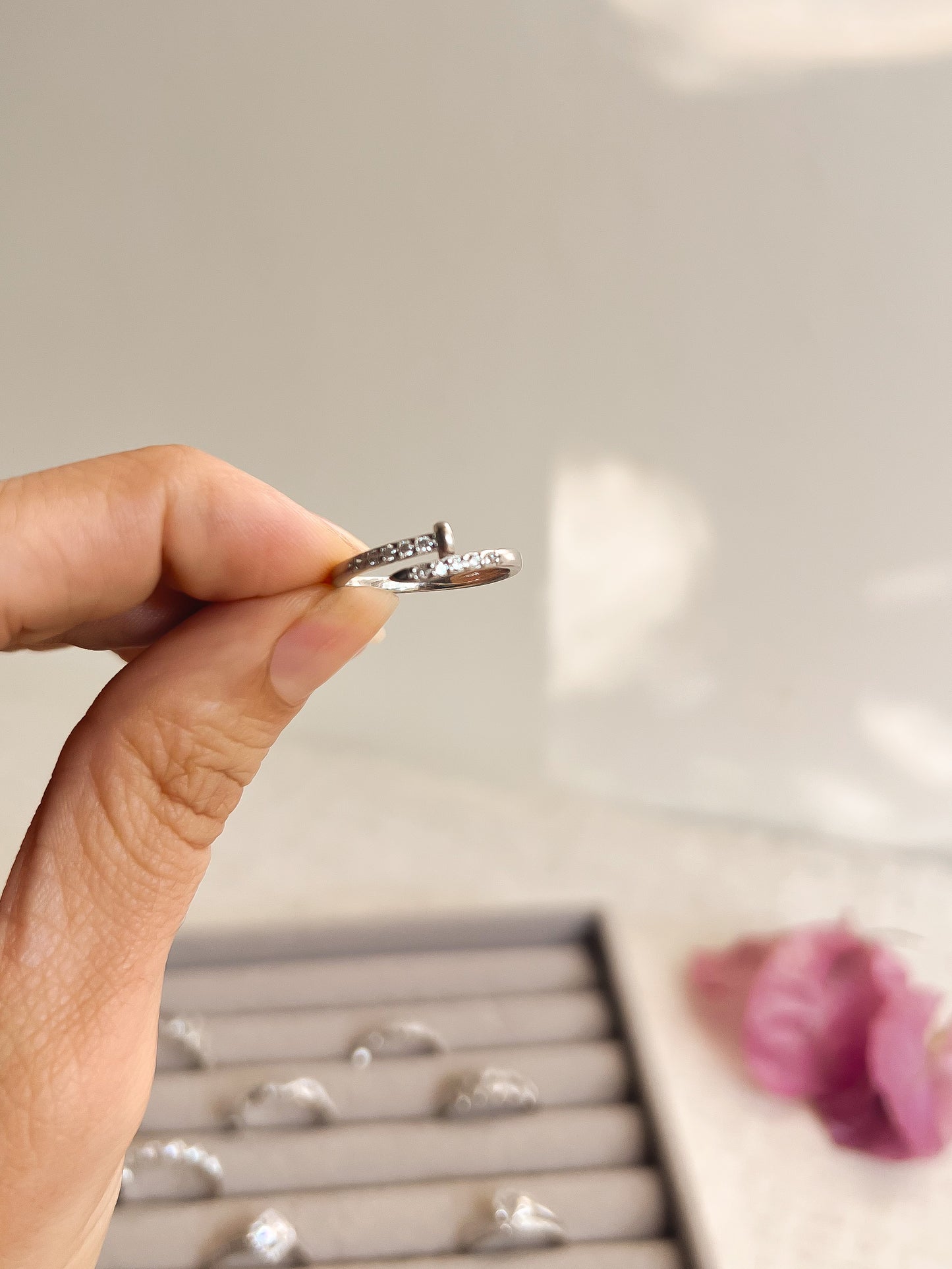 Dainty daily wear hi-micron polish zircon rings in silver