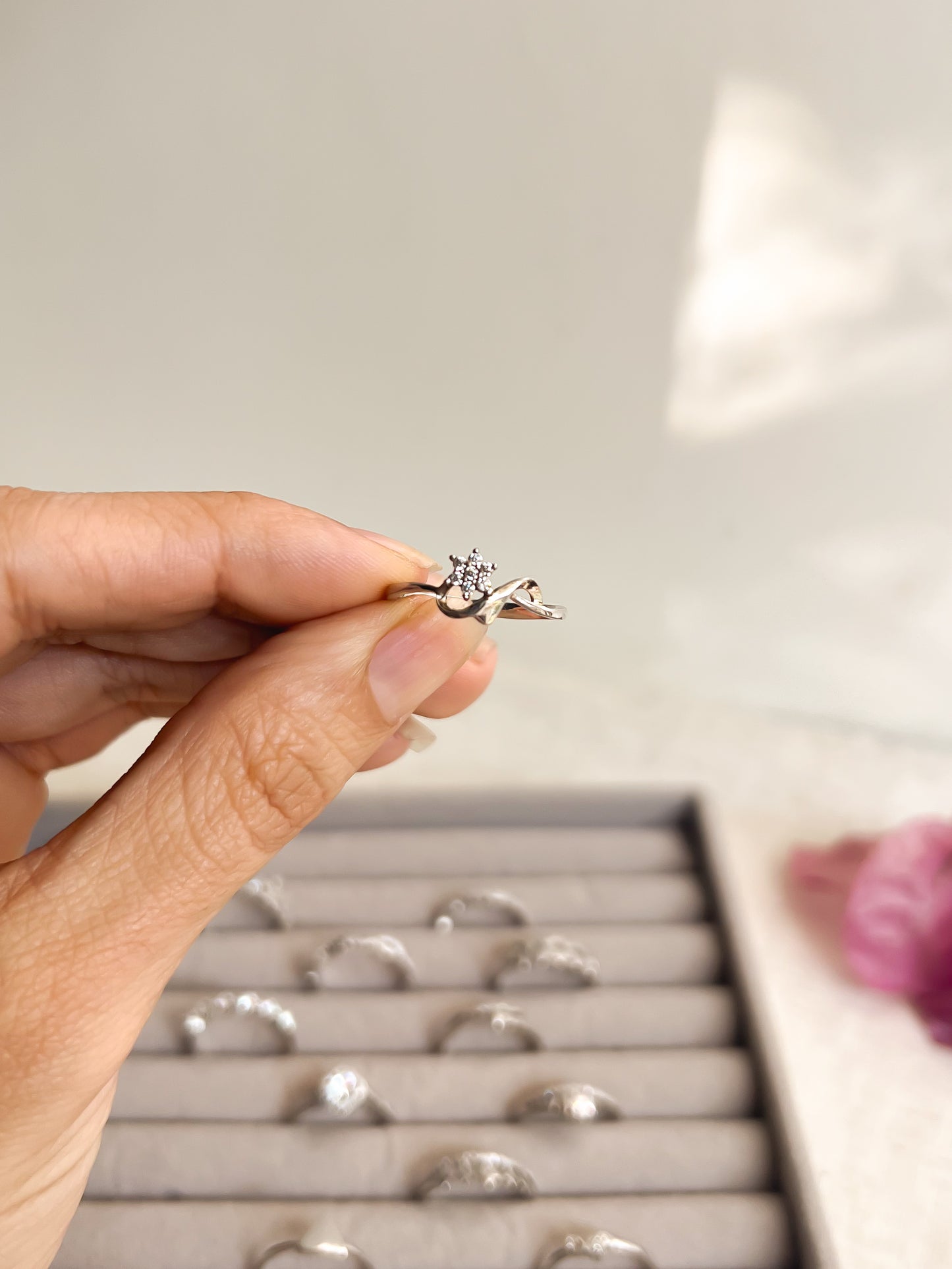 Dainty daily wear hi-micron polish zircon rings in silver