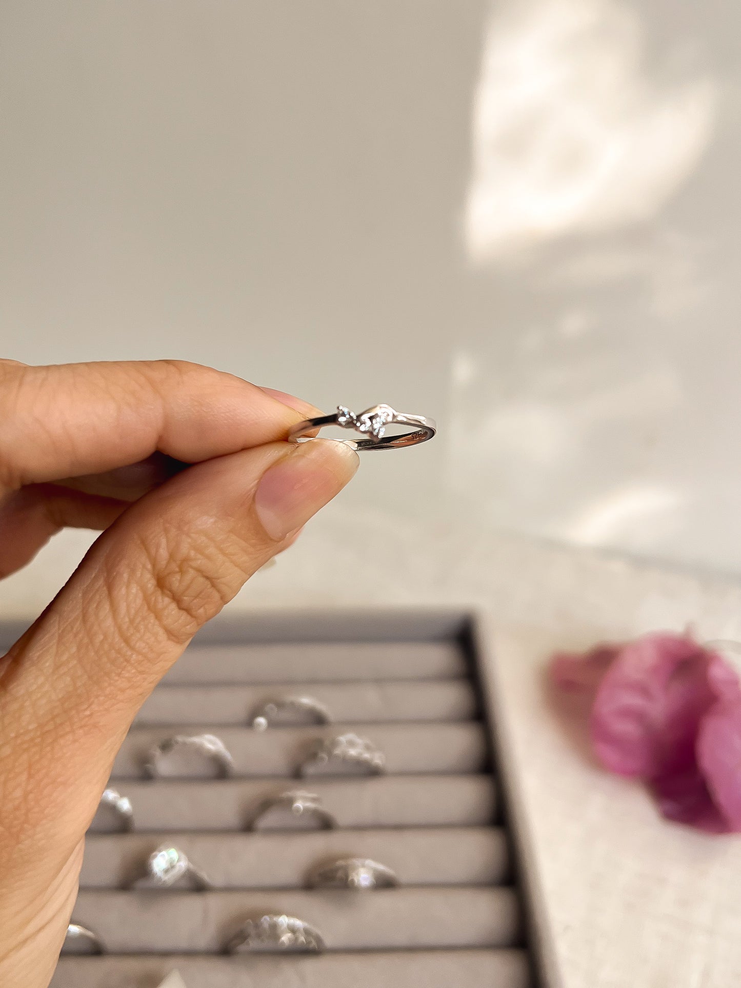 Dainty daily wear hi-micron polish zircon rings in silver