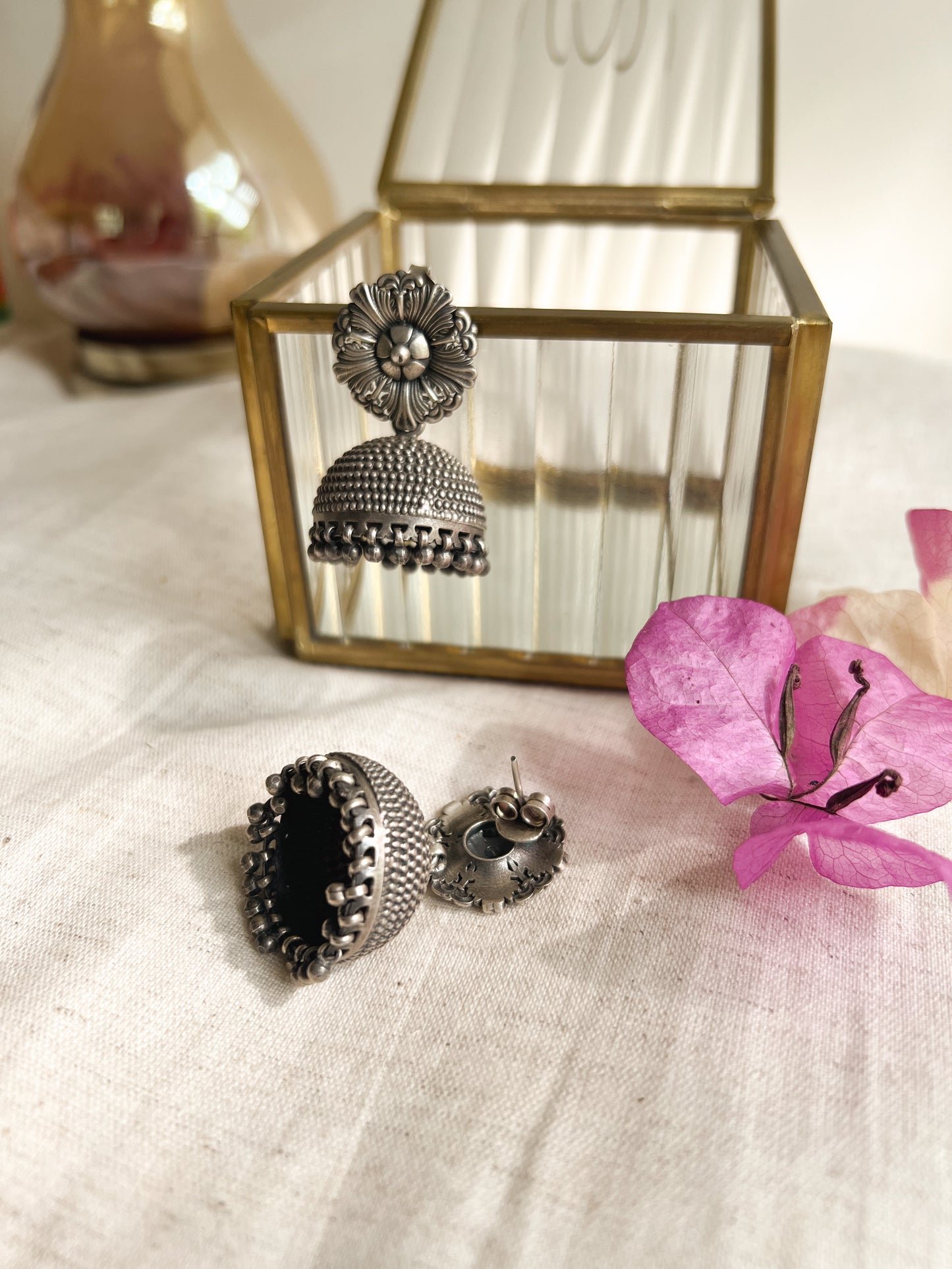 Zunaira oxidised silver jhumka with intricate surface details
