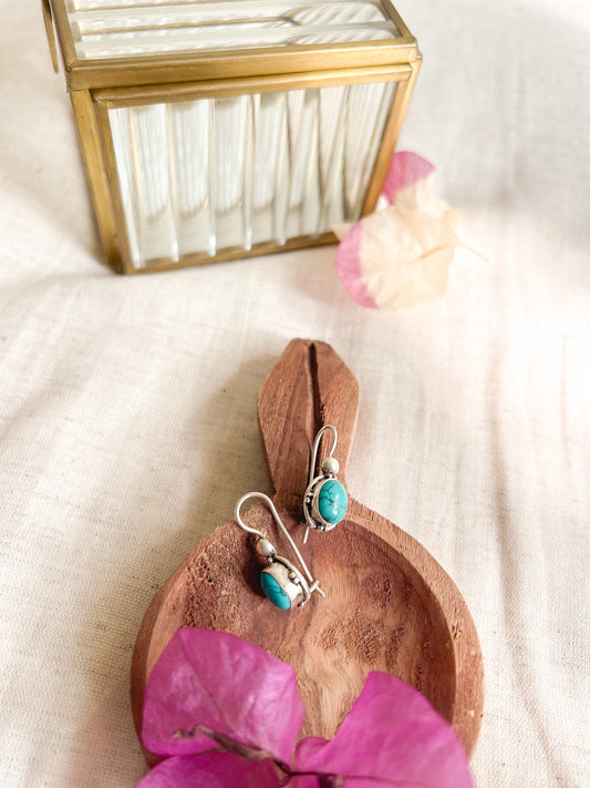 Neel fish hook earrings in silver with firoza stone