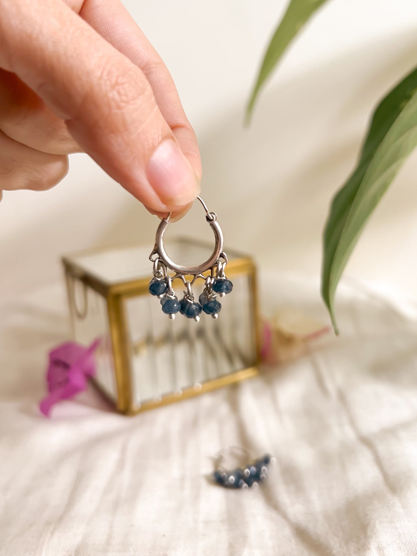 Chakra mini hoops with cluster beads in sterling silver (4 color variants)